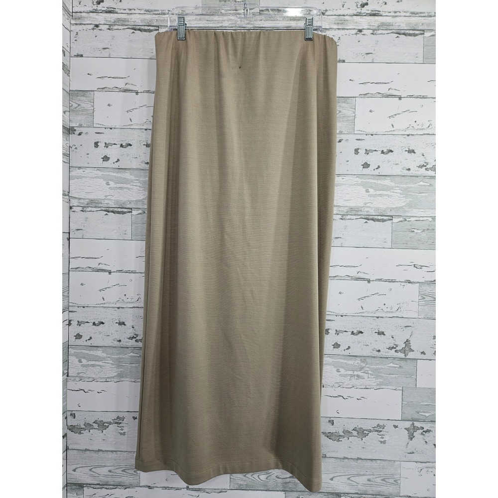 Design Todays Tan Beige Maxi Skirt Elastic Waist Back Slit Size 1X Made in USA